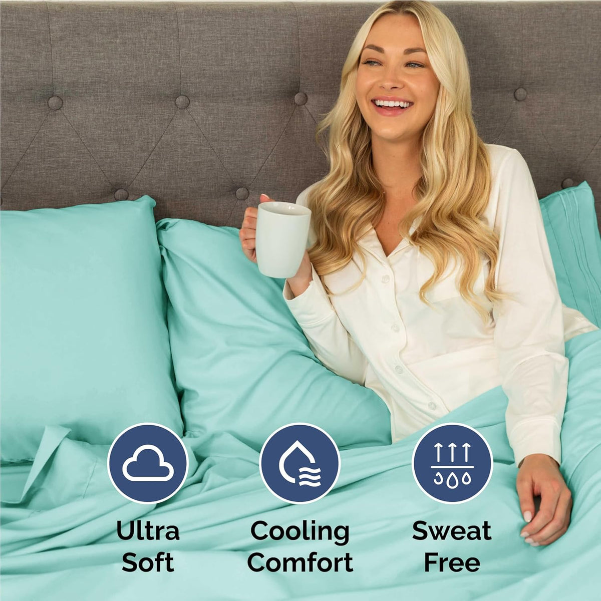 Skiennix Full Size 4-Piece Sheet Set - Comfy, Breathable Cooling Bed Sheets - Ultra-Soft, Deep Pockets, Spa Blue