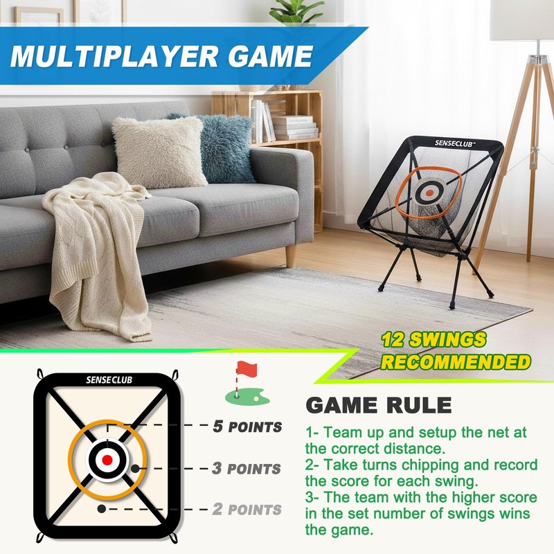 SENSECLUB Foldable Chipping Net, Indoor Chipping Net with Mat, Practice Golf Net Chipping Target, Outdoor Backyard Golf Game Gifts for Golfer