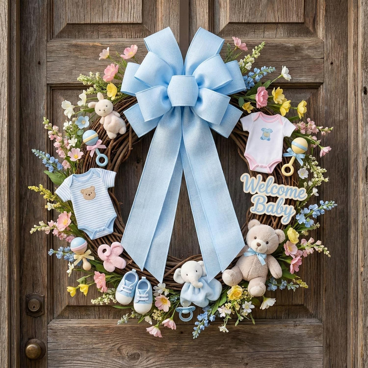Skiennix Baby Blue Large Bow - 11x21 Inch Linen Texture Wired Ribbon for Wreaths & Decor