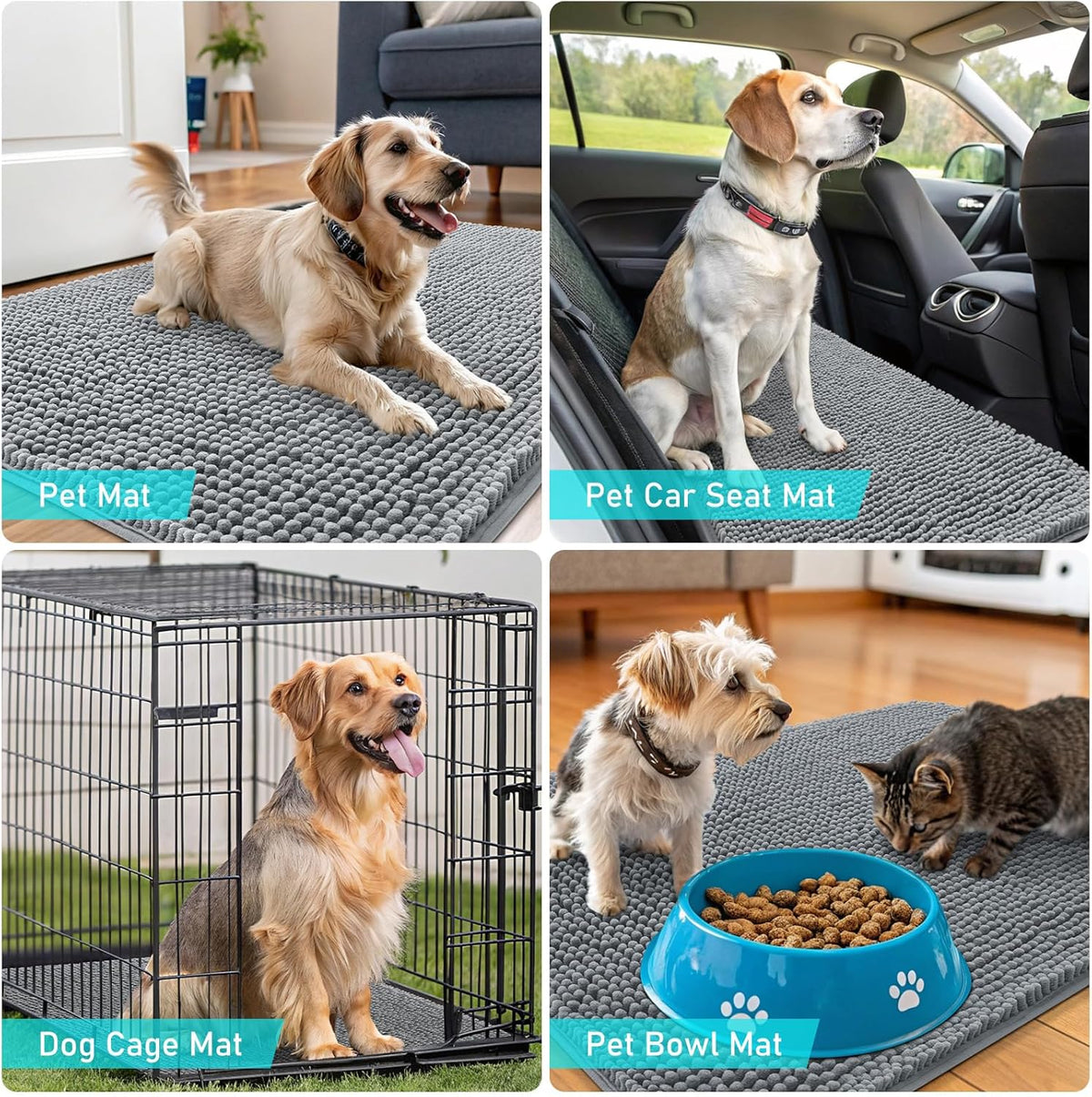 OLANLY Dog Door Mat Set - 4-Piece Absorbent Non-Slip Washable Doormat | Quick Dry Chenille Mud Mat, 30x20, Grey