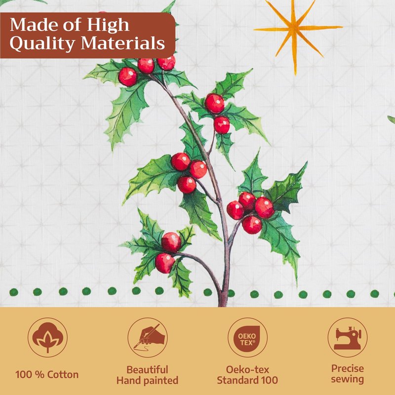 Maison d' Hermine Table Cloth Rectangle Table 100% Cotton 70 x 140 Inches Fall Tablecloth Reusable Everyday Use for Thanksgiving Christmas Decorations Dining Farmhouse Party (Poinsettia Christmas)