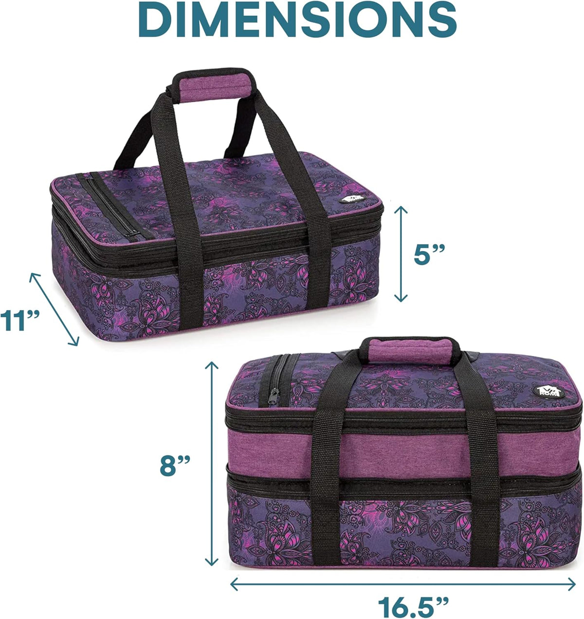 VP Home Double Casserole Insulated Travel Food Containers - Stylish Henna Tattoo Design for Picnics & Parties