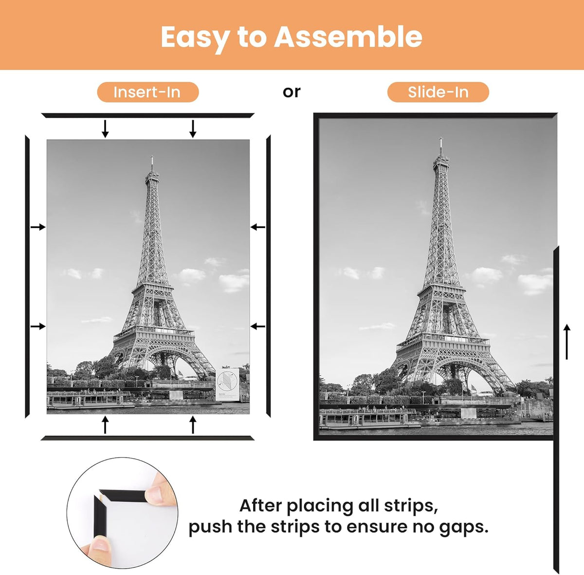Upsimples 12x16 Picture Frame - Scratch-Proof Black Poster Frames for Photo Gallery | 3 Pack, Slide-In Design