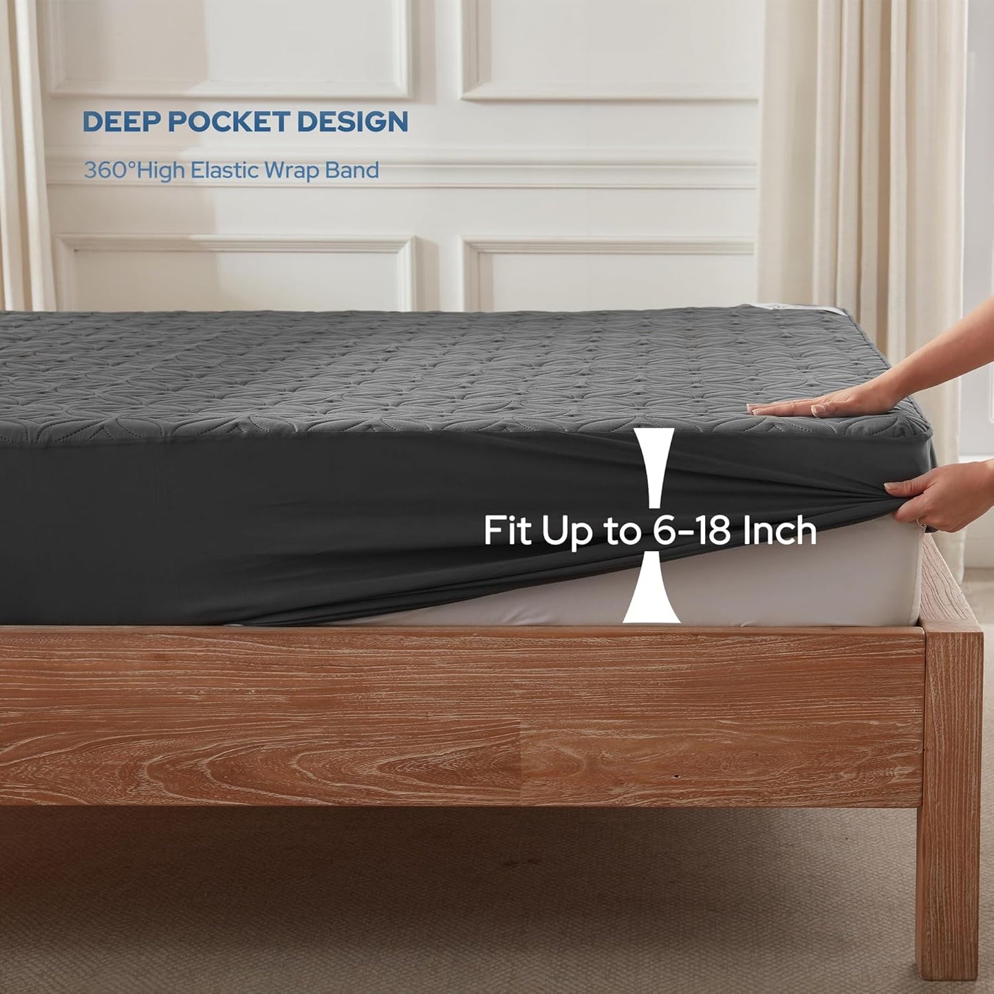 BEDLORE Waterproof Mattress Protector - Noiseless Queen Size Pad with Deep Pocket (6"-18") - Soft & Breathable Gray Cover
