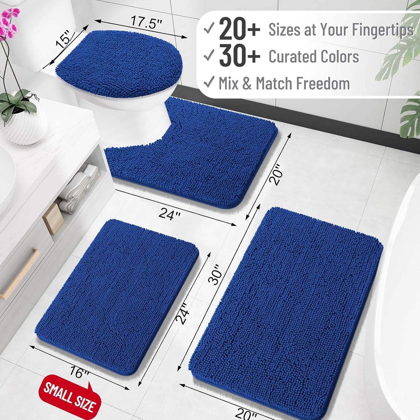 OLANLY Large Bath Rugs - Extra Soft Chenille with Rubber Backing | Quick Dry, Machine Washable, 50x30 Royal Blue