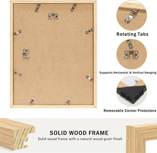 JCJMY 11x14 Picture Frame Set of 4 - Solid Wood Frames with Shatter Resistant Plexiglass | Display 8x10 or 11x14