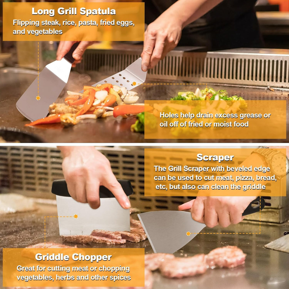 Terlulu Griddle Accessories Kit - 28 PCS Flat Top Grill Tools with Spatula, Burger Press & Carry Bag