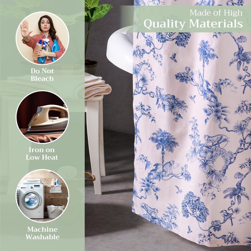 Maison d' Hermine Shower Curtain 100% Cotton One Panel 70"x72" Washable Fabric Shower Curtains for Bathroom, Easy Hanging with 12 Button Holes - Home Hotel Spa Gifts for Mothers Day (Bonobo - Blue)