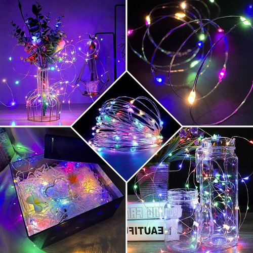 Fairy Lights | 7Ft 20 LED Twinkle String Lights - Battery Operated & Waterproof for Parties, Weddings & Decor (Rainbow-Pastel, 24 Pack)
