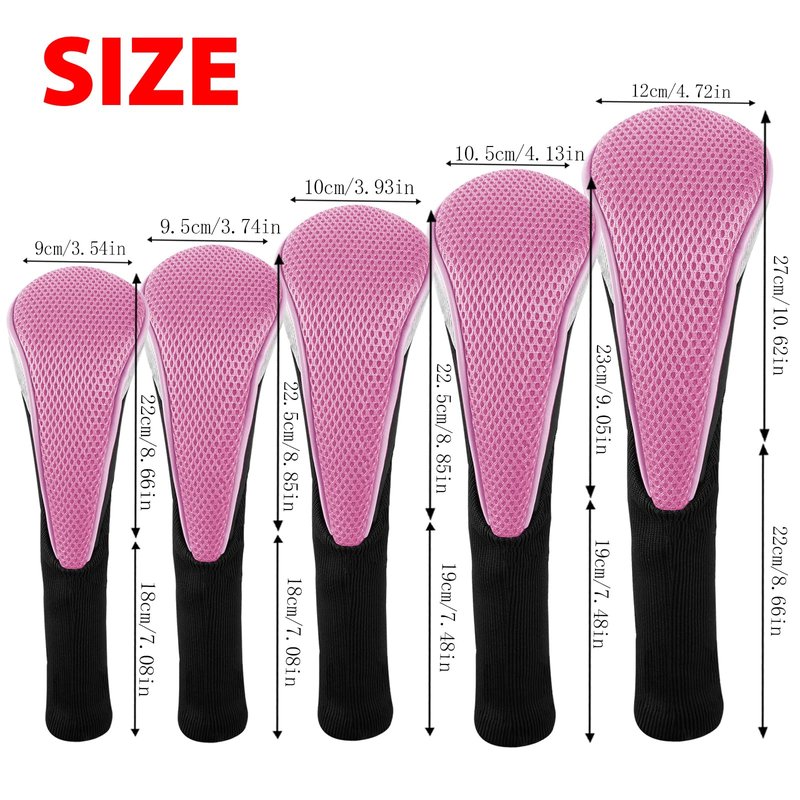 Andux 5pcs/Set Mesh Golf 460cc Driver Fairway Wood Club Head Covers Long Neck with No. Tags Black/Pink