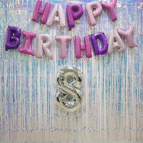 GREATRIL Iridescent Party Streamers Backdrop - Purple & Pink Banner for Stunning Party Decorations