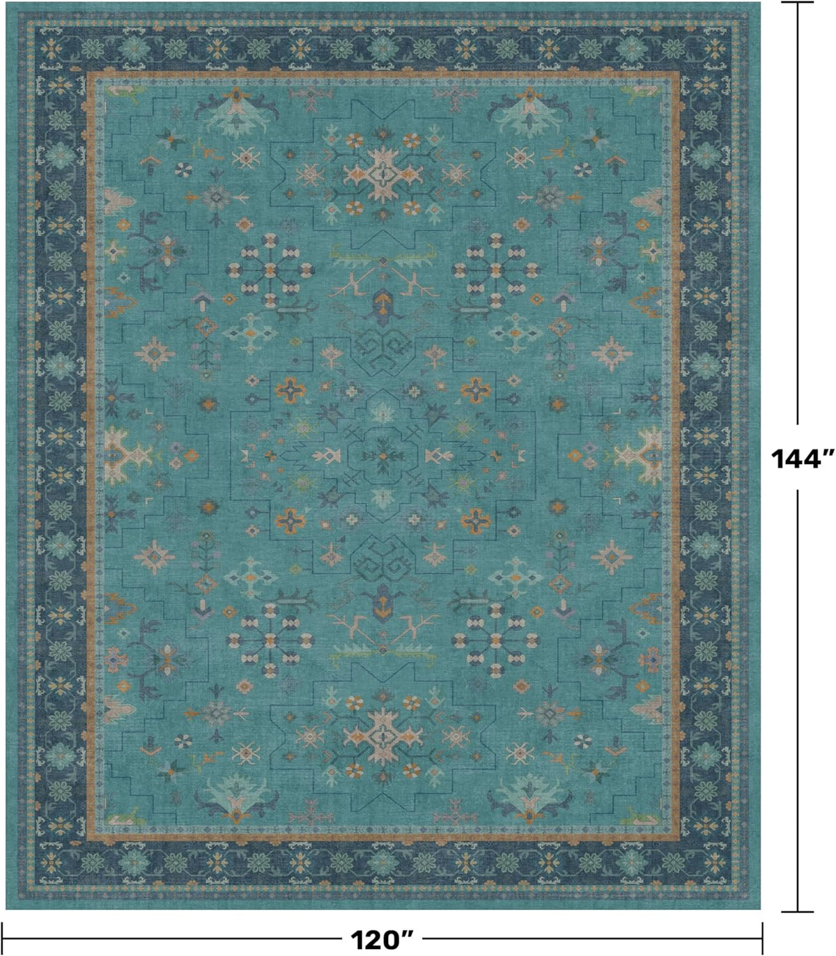 Teal Boho Living Room Rug by [Brand Name] - Washable 10x12 Soft Floral Area Rug, Non-Slip & Stain Resistant