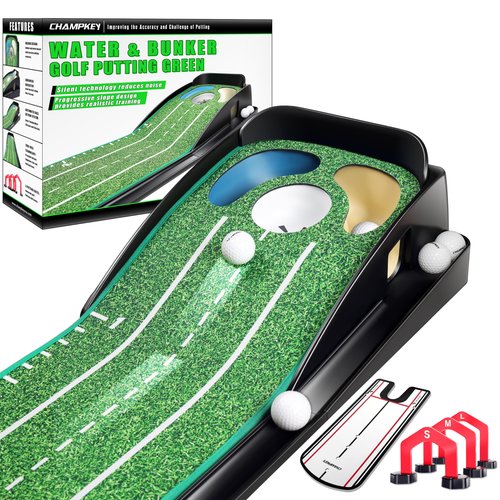 CHAMPKEY Professional Hazard Golf Putting Green Come with Golf Putting Gates and Putting Mirror - Progressive Slope Tech and Noise Reduction Tech Golf Putting Mat(LITE Version)