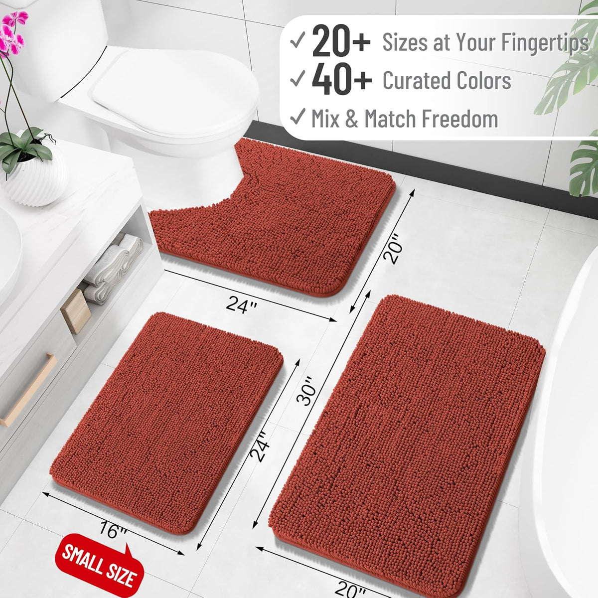 OLANLY Bathroom Runner Rugs - Soft Absorbent Chenille Mats | Quick-Dry Rubber Backing, 59x24, Rustic Terracotta