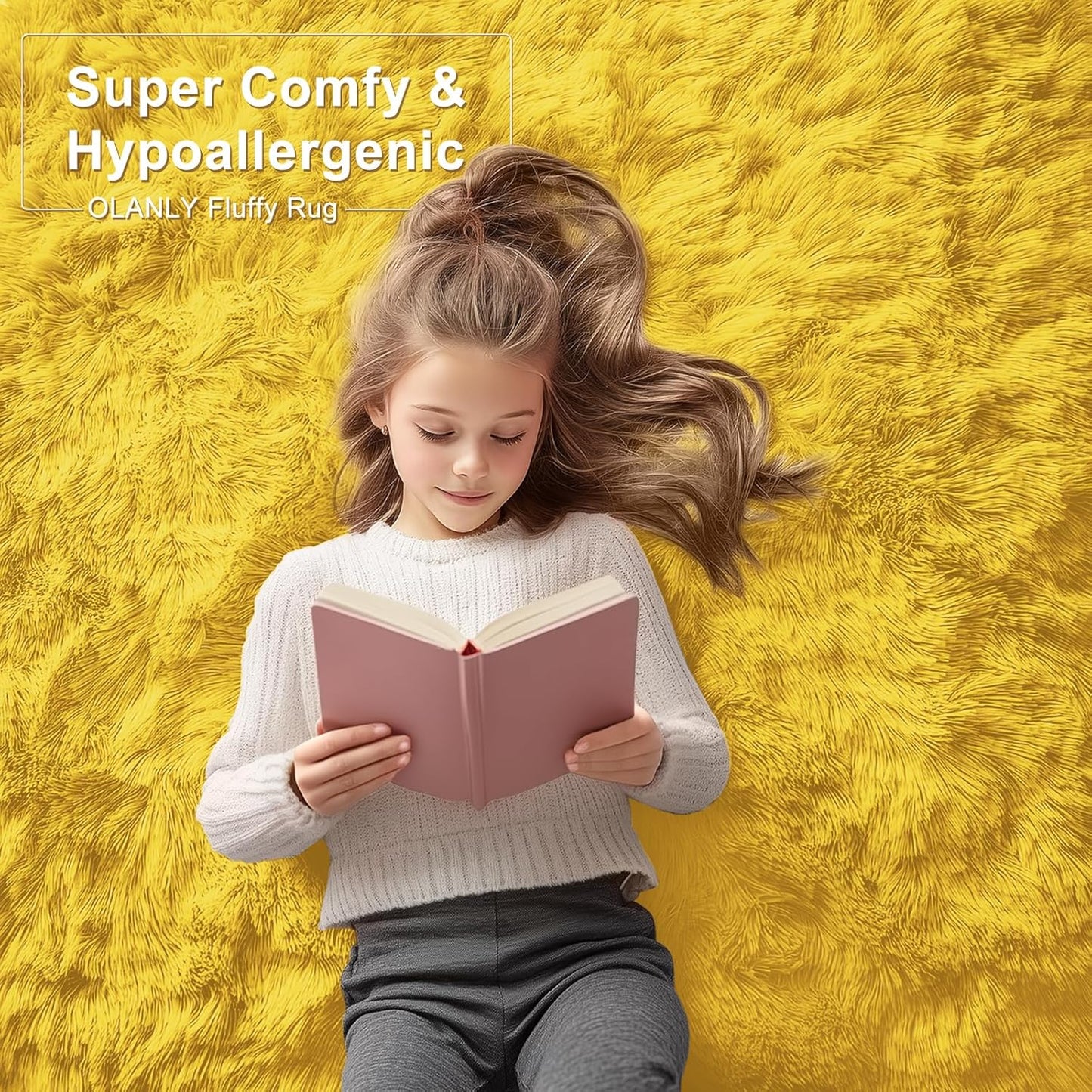 OLANLY Large Area Rug - Soft Fluffy Shaggy Carpet for Living Room & Bedroom | 9x12 Yellow Design