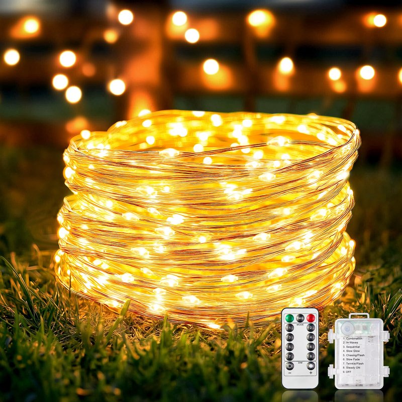 33ft 100 LED Fairy Lights Battery Operated with Remote, HALHSAP Battery Powered String Lights, Waterproof Twinkle Fairy Lights for Bedroom DIY Party Wedding Indoor Outdoor Christmas Decorations 1 PACK