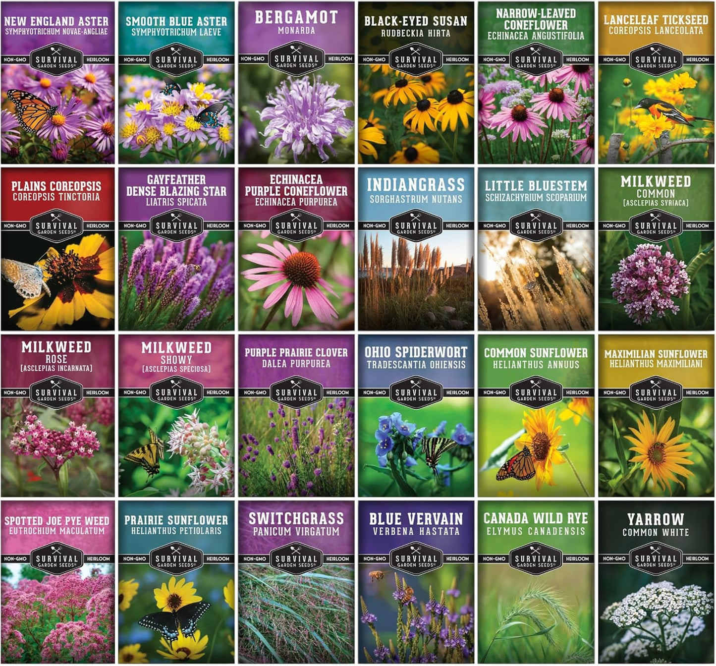 Native Wildflower Seeds - 24 Variety Pack for Butterfly & Bee-Friendly Gardens | Non-GMO Heirloom