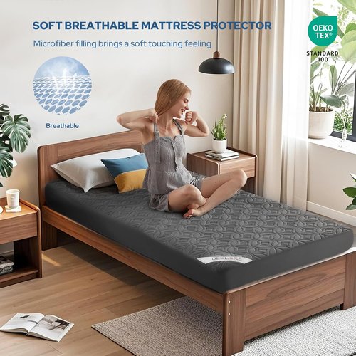 BEDLORE Waterproof Mattress Protector - Twin XL Deep Pocket Pad for 6"-15" Depth | Soft, Breathable Gray Cover
