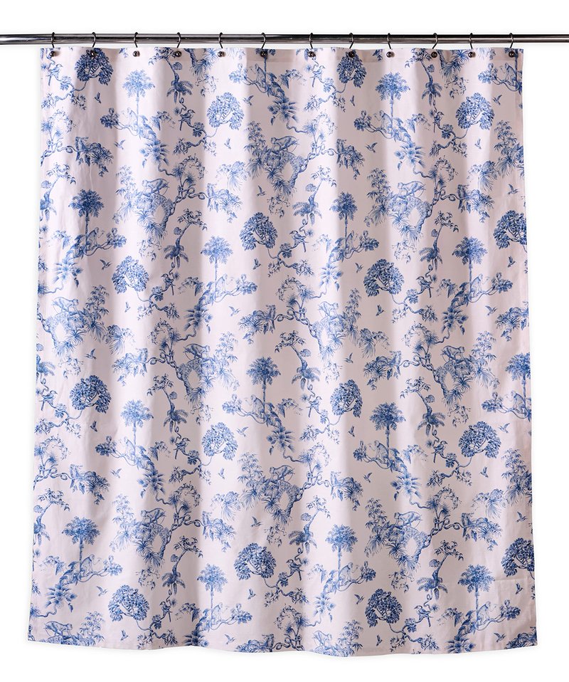 Maison d' Hermine Shower Curtain 100% Cotton One Panel 70"x72" Washable Fabric Shower Curtains for Bathroom, Easy Hanging with 12 Button Holes - Home Hotel Spa Gifts for Mothers Day (Bonobo - Blue)