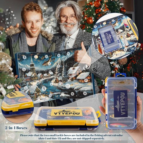 Fishing Advent Calendar 2025 - Lures Kit & Tackle Box for Men | 24 Days of Holiday Surprises
