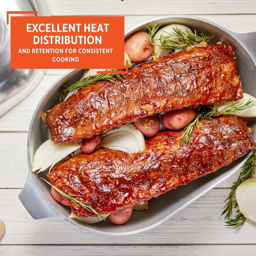 IMUSA USA Heavy Duty Cajun Oval Aluminum Roaster - 15-Inch Size | Durable Silver Finish
