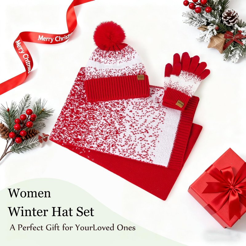 Miorpex Womens Winter Beanie Hat Touchscreen Gloves Long Scarf 3 Set with Warm Fleece Lined Knit Skull Caps Scarves for Women Apricot White