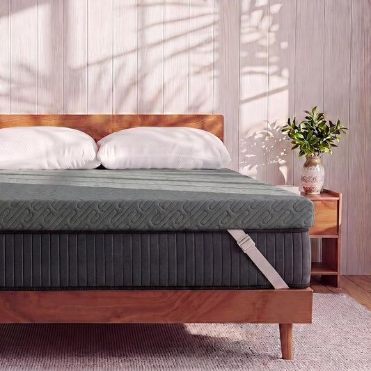 VALUXE Gel Memory Foam Mattress Topper - Full Size Cooling Pad for Pressure Relief - Grey with Washable Bamboo Cover