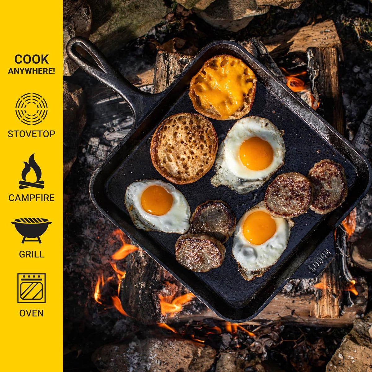 Lodge Cast Iron Griddle - 11-Inch Square Design for Perfect Cooking & Even Heat Distribution