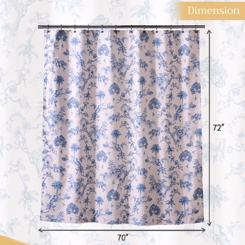 Maison d' Hermine Shower Curtain 100% Cotton One Panel 70"x72" Washable Fabric Shower Curtains for Bathroom, Easy Hanging with 12 Button Holes - Home Hotel Spa Gifts for Mothers Day (Bonobo - Blue)