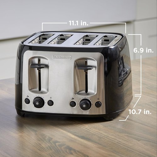 BLACK+DECKER 4-Slice Toaster - Extra Wide Slots, 7 Shade Settings, 1400 Watts, Bagel & Frozen Functions