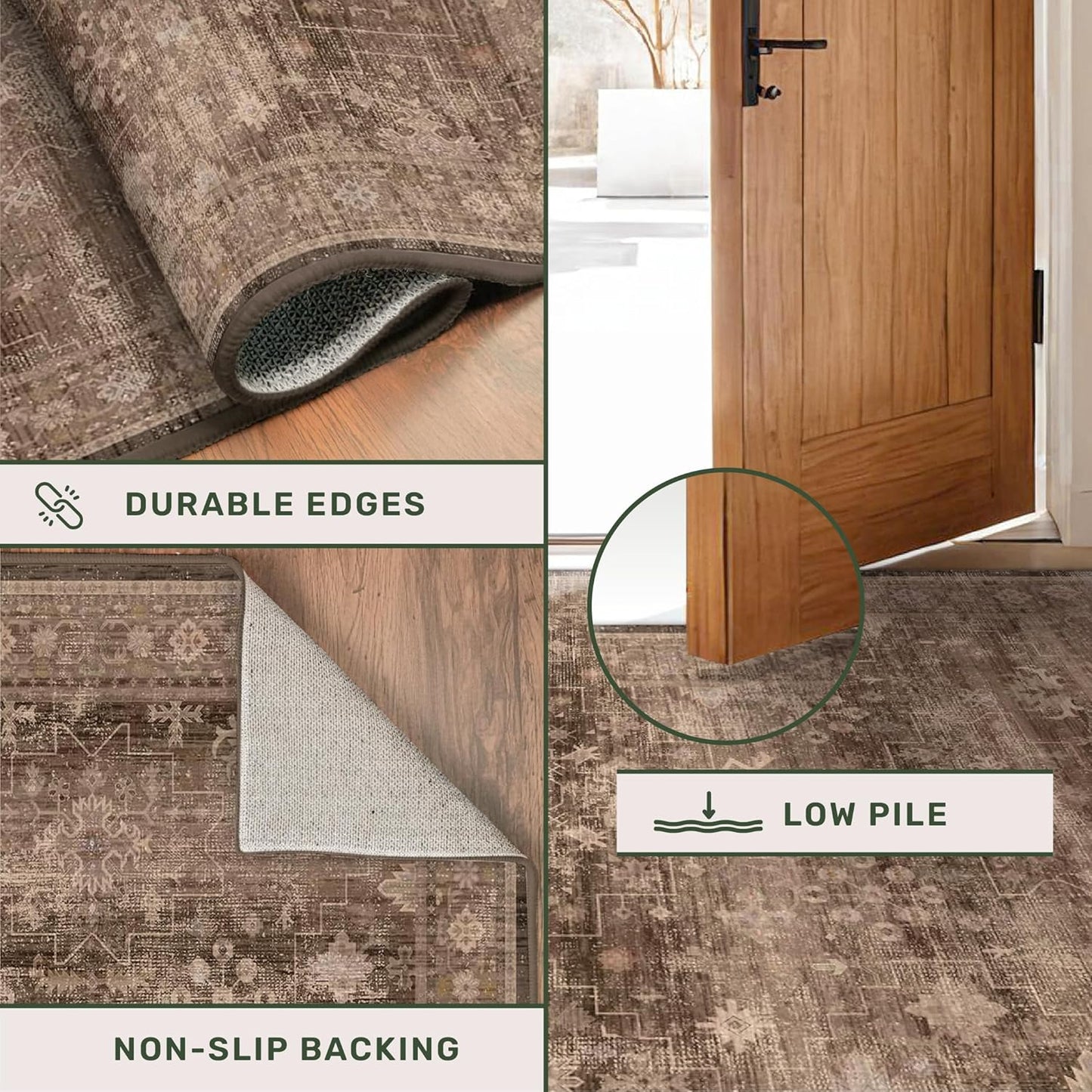 Regine Switzerland Brown 2x4 Entryway Runner Rug - Non-Slip, Washable, Vintage Taupe Design