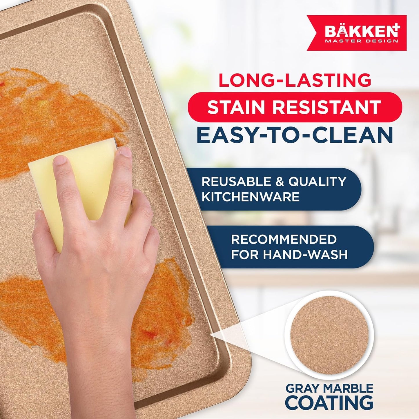 BAKKEN Nonstick Baking Pans - Commercial Grade Carbon Steel Cookie Sheet, 13.18” x 8.66”, Oven Safe to 450°F