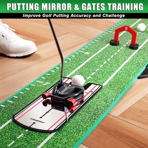 CHAMPKEY Professional Hazard Golf Putting Green Come with Golf Putting Gates and Putting Mirror - Progressive Slope Tech and Noise Reduction Tech Golf Putting Mat(LITE Version)