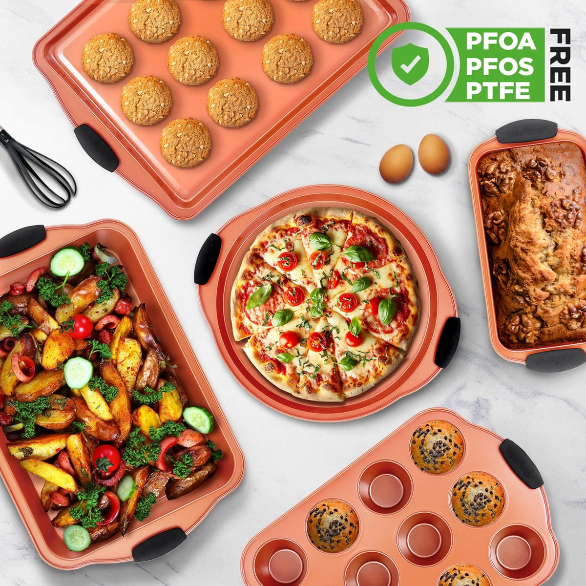 NutriChef 10-Piece Nonstick Baking Pans Set | Versatile Bakeware for Cookies, Cakes & Roasting