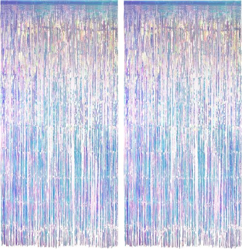 GREATRIL Iridescent Party Streamers Backdrop - Purple & Pink Banner for Stunning Party Decorations