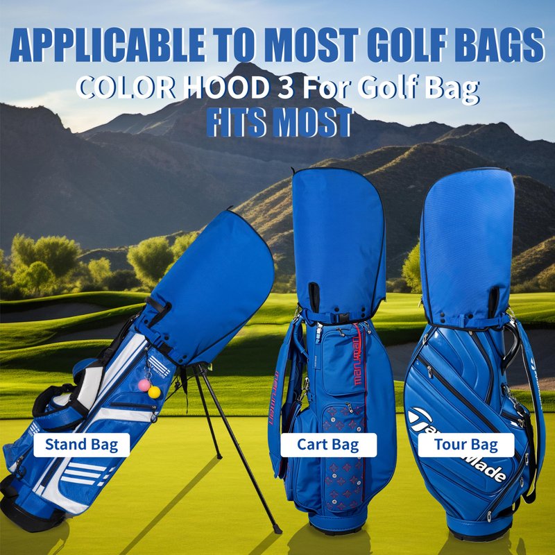 SANDIAN, Blue Color, Golf Bag Rain Hood Cover, Waterproof 1260D Oxford Polyester, 12x20 Inches, Padded Protection, PU Coated, Two Sided Zipper, Adjustable Buckle Lock Fasteners, Snap Button Locking
