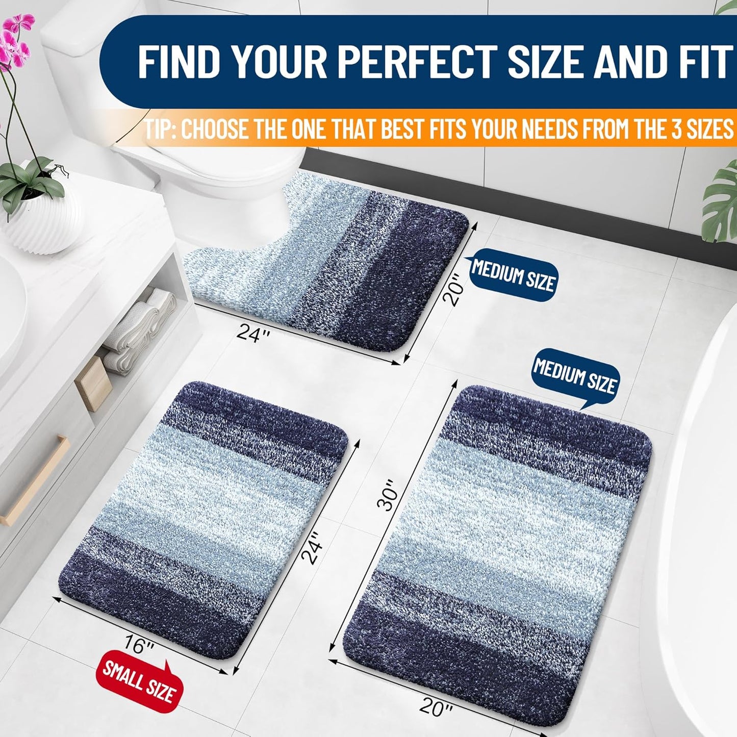OLANLY Bath Rugs Mat - Extra Soft Microfiber, Quick Dry & Washable | 24x16, Airy Blue for Bathroom Decor