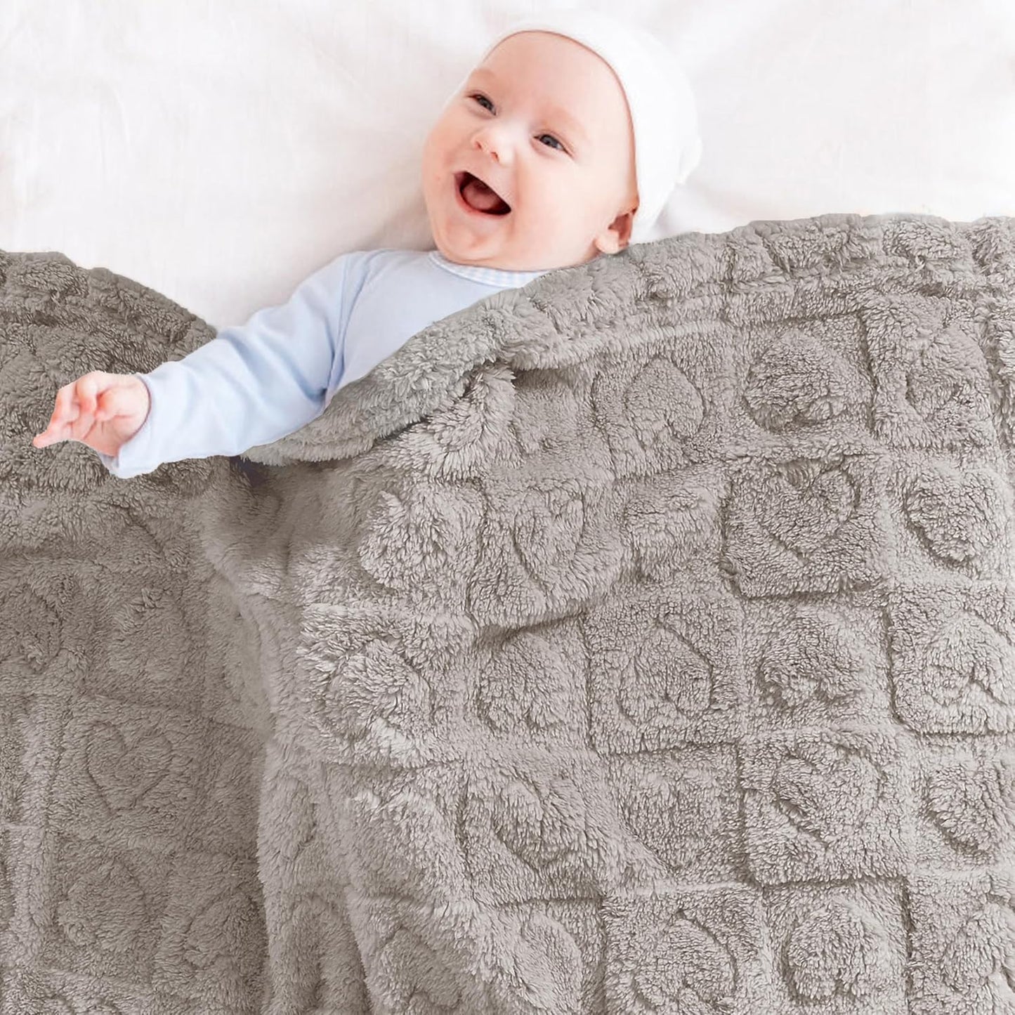 Yurhap Fleece Baby Blanket - Ultra Soft Heart Checkered Design | Cozy 30"x40" Infant Receiving Gift (Oxford Tan)