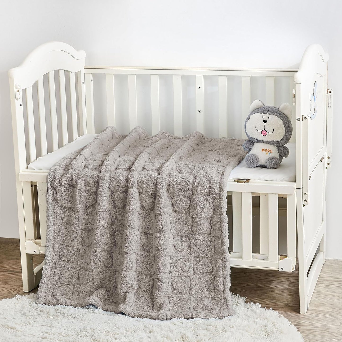 Yurhap Fleece Baby Blanket - Ultra Soft Heart Checkered Design | Cozy 30"x40" Infant Receiving Gift (Oxford Tan)