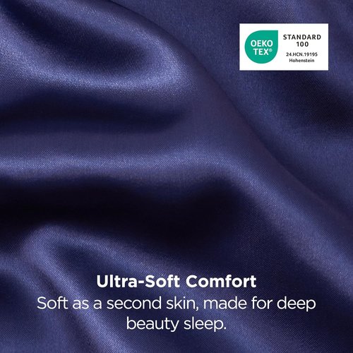 Bedsure Satin Pillowcases - Luxurious Silk-Like Queen Size Set of 2 | Navy, 20x30 Inches, Envelope Closure