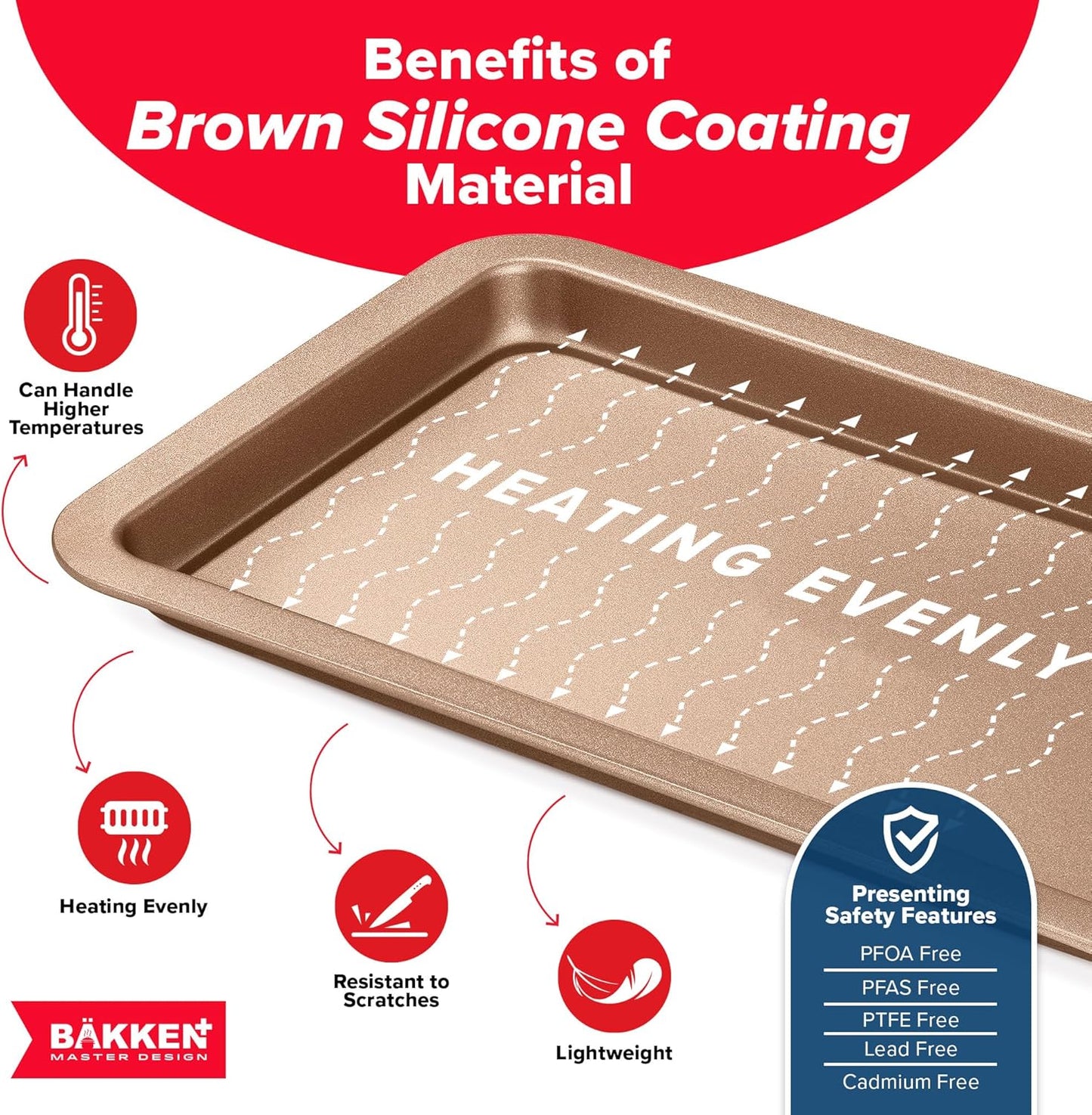 BAKKEN Nonstick Baking Pans - Commercial Grade Carbon Steel Cookie Sheet, 13.18” x 8.66”, Oven Safe to 450°F