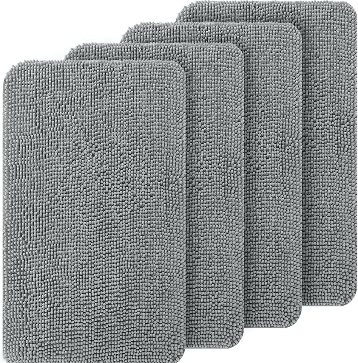 OLANLY Dog Door Mat Set - 4-Piece Absorbent Non-Slip Washable Doormat | Quick Dry Chenille Mud Mat, 30x20, Grey