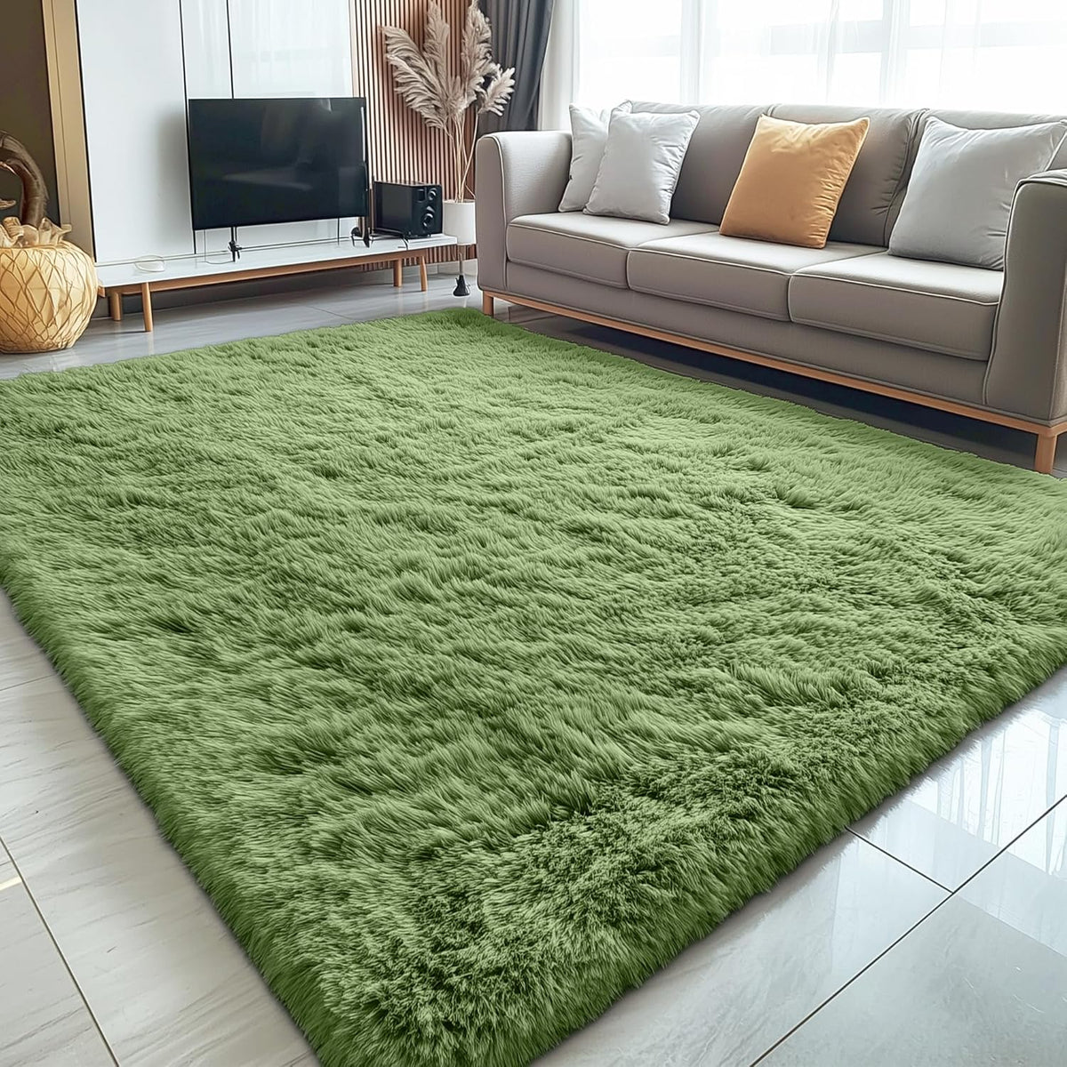OLANLY Large Area Rug - Soft Fluffy Shaggy Carpet for Living Room & Bedroom | Machine Washable, Green