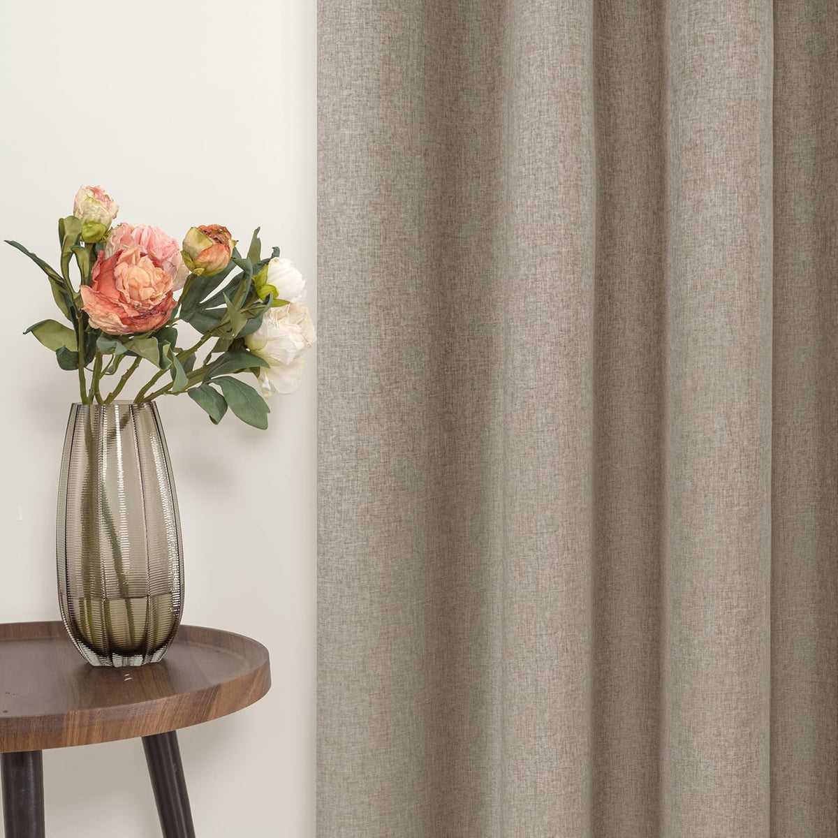 YoungsTex Blackout Curtains - Thermal Insulated Taupe Burlap Drapes | 2 Panels, 42 X 63 Inch