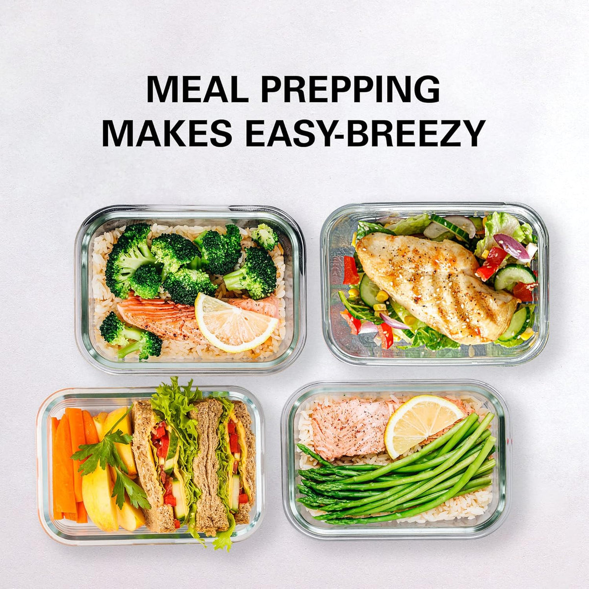 Razab 30 Oz Glass Meal Prep Containers - 16 Pc Set | Airtight, Leak-Proof, BPA-Free, Oven & Dishwasher Safe