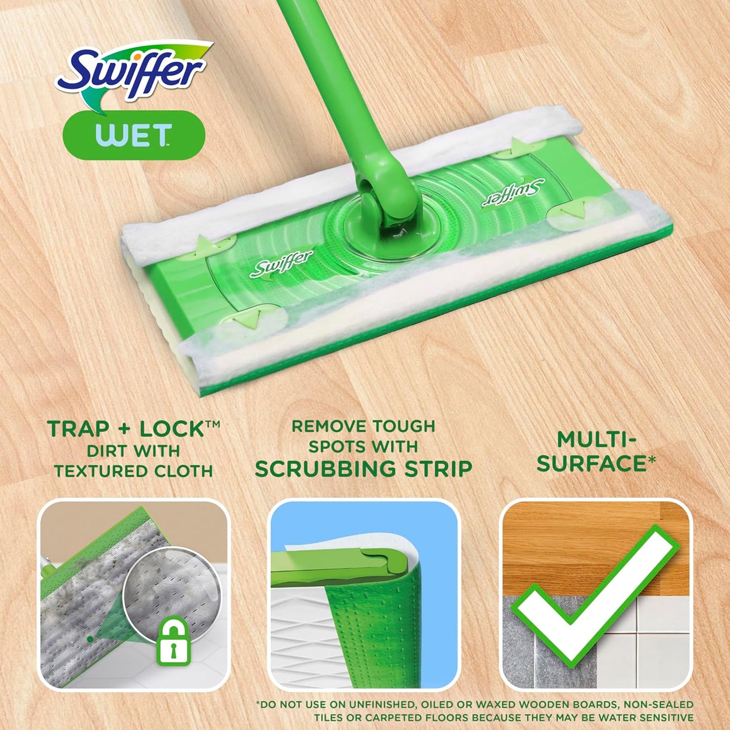 Swiffer Sweep + Mop Wet Pads Refill - All-Purpose Floor Cleaner for Dirt & Dust | Fresh Gain, 36ct