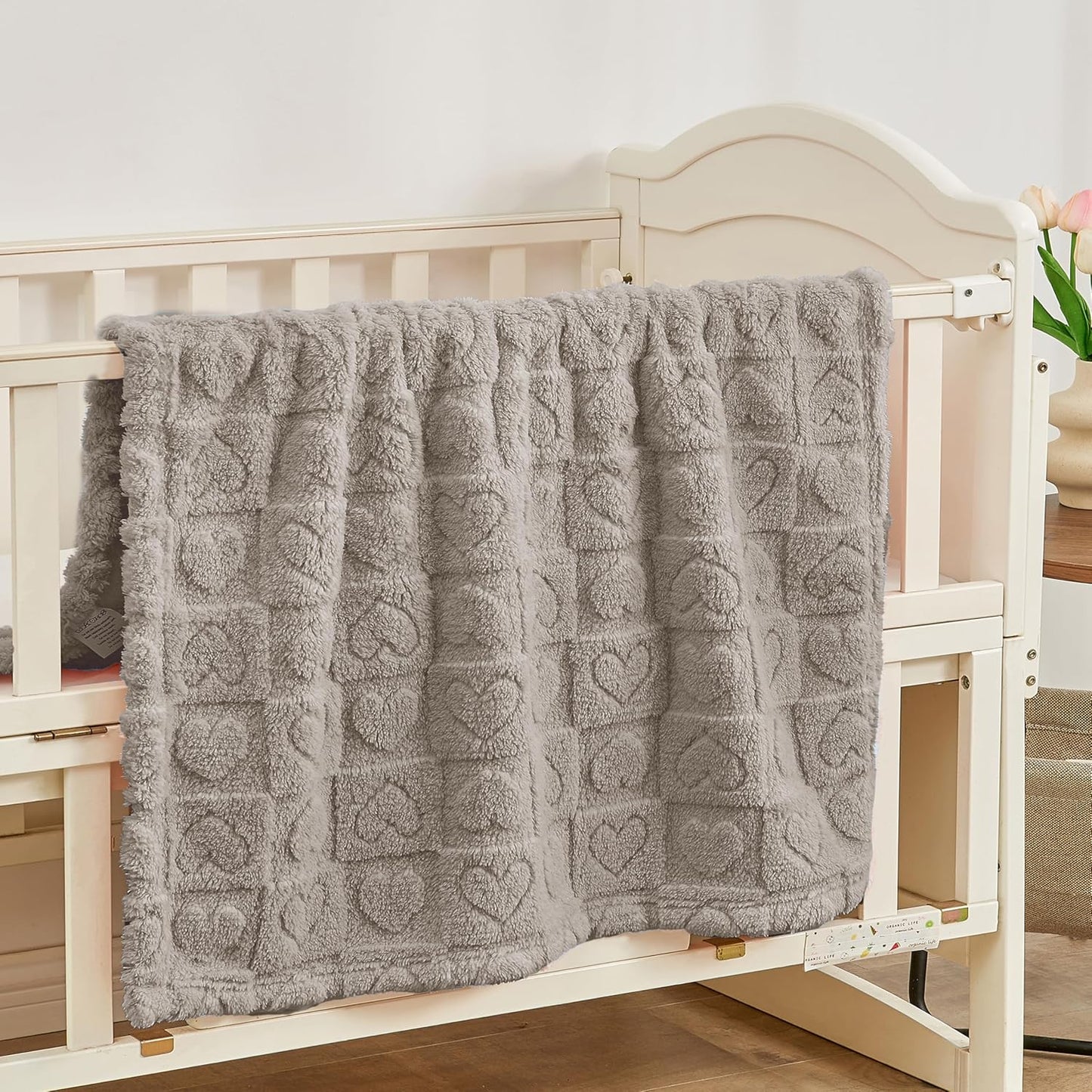 Yurhap Fleece Baby Blanket - Ultra Soft Heart Checkered Design | Cozy 30"x40" Infant Receiving Gift (Oxford Tan)