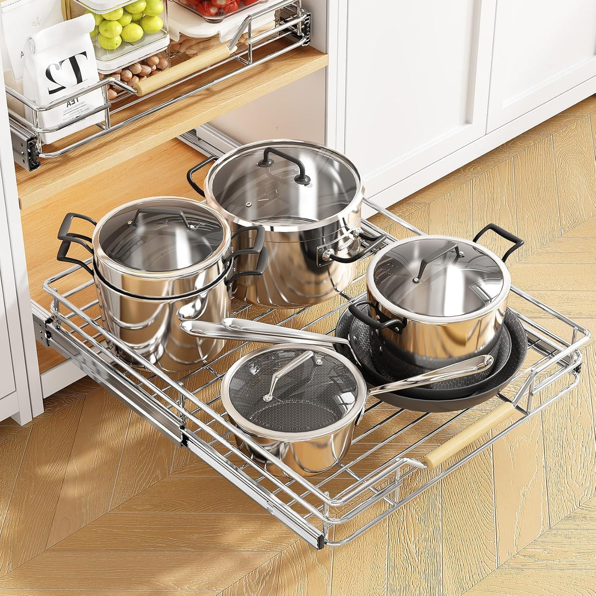 Skiennix Pull-Out Cabinet Organizer - Heavy-Duty Sliding Shelves for Pots & Pans | 15"W x 21"D