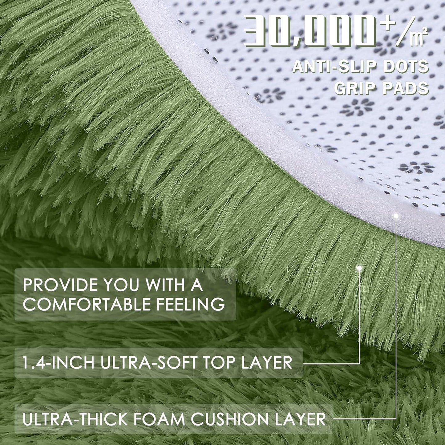 OLANLY Large Area Rug - Soft Fluffy Shaggy Carpet for Living Room & Bedroom | Machine Washable, Green