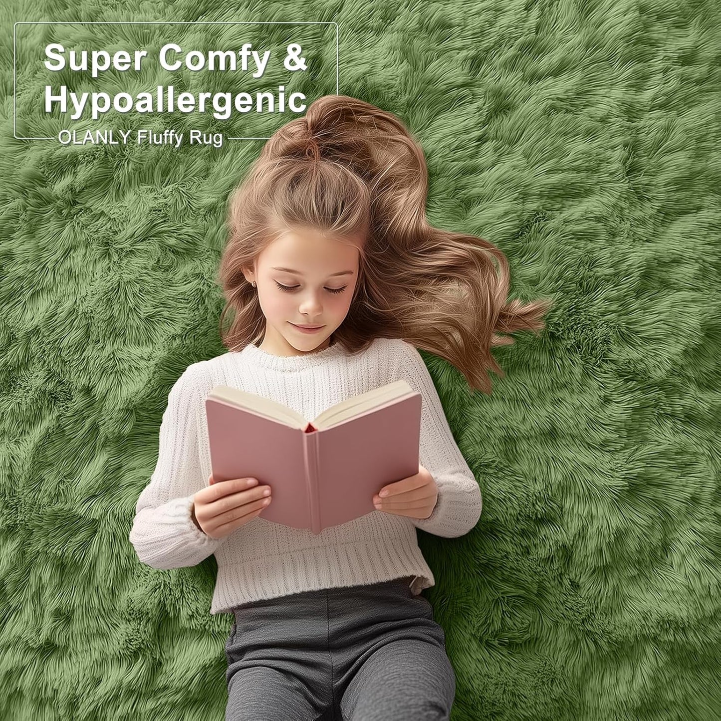 OLANLY Large Area Rug - Soft Fluffy Shaggy Carpet for Living Room & Bedroom | Machine Washable, Green